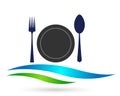 Restaurant chef plate fork spoon cook delicious Food service catering design menu restaurant hotel icon logo illustration