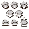 Restaurant chef hat logo icon set. chopping board, spoon, spatula, knife, cleaver, rolling utensil kitchen Royalty Free Stock Photo