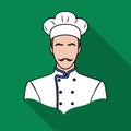 Restaurant chef icon in flat style on white background. Restaurant symbol stock vector illustration. Royalty Free Stock Photo