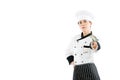 The restaurant chef make a gesture pointing camera Royalty Free Stock Photo