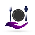 Restaurant chef plate fork spoon cook delicious Food service catering design menu restaurant hotel icon logo illustration