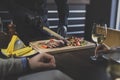 Restaurant chef slicing steak