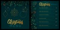 Restaurant Christmas holiday menu design with christmas floral garland on emerald background.