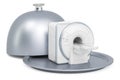 Restaurant cloche with CT or MRI Magnetic Resonance Imaging Scanner, 3D rendering Royalty Free Stock Photo