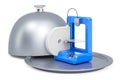 Restaurant cloche with 3D printer, 3D rendering