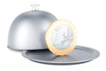 Restaurant cloche with euro coin, 3D rendering Royalty Free Stock Photo