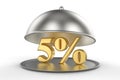 Restaurant cloche with golden 5 percent off Sign Royalty Free Stock Photo