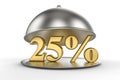 Restaurant cloche with golden 25 percent off Sign Royalty Free Stock Photo