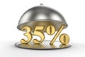 Restaurant cloche with golden 35 percent off Sign Royalty Free Stock Photo