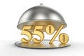 Restaurant cloche with golden 55 percent off Sign Royalty Free Stock Photo