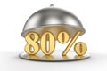 Restaurant cloche with golden 80 percent off Sign Royalty Free Stock Photo