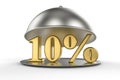 Restaurant cloche with golden 10 percent off Sign Royalty Free Stock Photo