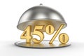 Restaurant cloche with golden 45 percent off Sign Royalty Free Stock Photo