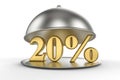 Restaurant cloche with golden 20 percent off Sign Royalty Free Stock Photo