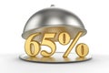 Restaurant cloche with golden 65 percent off Sign Royalty Free Stock Photo