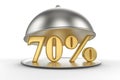 Restaurant cloche with golden 70 percent off Sign Royalty Free Stock Photo