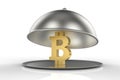 Restaurant Cloche with golden sign of Bitcoin Royalty Free Stock Photo