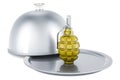 Restaurant cloche with hand grenade, 3D rendering Royalty Free Stock Photo