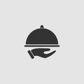 Restaurant cloche in hand the waiter icon flat Royalty Free Stock Photo