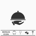 Restaurant cloche in hand the waiter icon flat Royalty Free Stock Photo