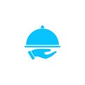 Restaurant cloche in hand the waiter icon flat Royalty Free Stock Photo