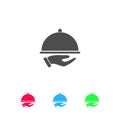 Restaurant cloche in hand the waiter icon flat Royalty Free Stock Photo