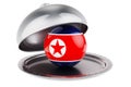 Restaurant cloche with North Korean flag. 3D rendering