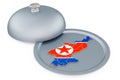 Restaurant cloche with North Korean map. 3D rendering