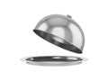 Restaurant cloche with open lid. Royalty Free Stock Photo