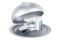 Restaurant cloche with open MRI machine, 3D rendering Royalty Free Stock Photo