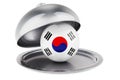 Restaurant cloche with South Korean flag. 3D rendering