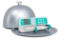 Restaurant cloche with syringe infusion pump, 3D rendering