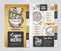 Restaurant Coffee menu design. Decorative sketch of cup of coffee or tea