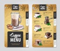 Restaurant Coffee menu design. Decorative sketch of cup of coffee or tea