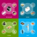 Restaurant Cooking Concept Banner Set 3d Isometric View. Vector