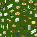 Restaurant Cooking Concept Seamless Pattern Background 3d Isometric View. Vector