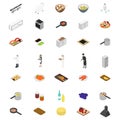 Restaurant Cooking Icons Concept 3d Isometric View. Vector