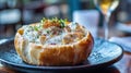Restaurant Creamy Seafood Chowder Bread Bowl Royalty Free Stock Photo