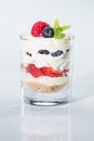 Restaurant dessert served in a glass on a light background Royalty Free Stock Photo