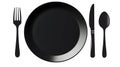 Restaurant black dinner table plate fork spoon butter knife set icon on white background Royalty Free Stock Photo
