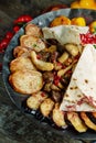 Azerbaijani saj with meat and vegetables Royalty Free Stock Photo