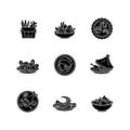 Restaurant dishes black glyph icons set on white space Royalty Free Stock Photo