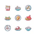 Restaurant dishes RGB color icons set