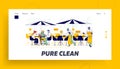 Restaurant Disinfection Landing Page Template. Coronavirus Infection Spreading Prevention. Characters at Outdoor Cafe Royalty Free Stock Photo