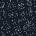Restaurant doodle seamless pattern Vector illustration. Royalty Free Stock Photo