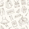 Restaurant doodle seamless pattern. Vector illustration. Royalty Free Stock Photo