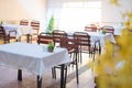 Restaurant empty table and chairs, Cafe terrace table Royalty Free Stock Photo