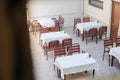 Restaurant empty table and chairs, Cafe terrace table Royalty Free Stock Photo