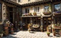 Restaurant exterior, Courtyard cafe, outdoor dining area. Royalty Free Stock Photo