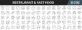 Restaurant and fast food line icons collection. Big UI icon set in a flat design. Thin outline icons pack. Vector illustration Royalty Free Stock Photo
